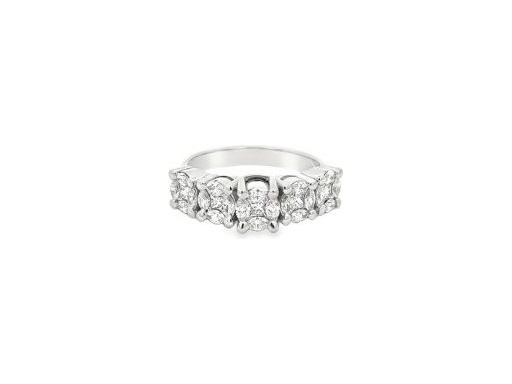 18K White Gold Ring with Alternating Natural Marquise and Princess Cut Diamonds